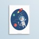 Plakat dla dzieci - Kosmos - Kot - biala ramka
