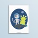 Plakat dla dzieci - Kosmos - Ufoludek - biala ramka
